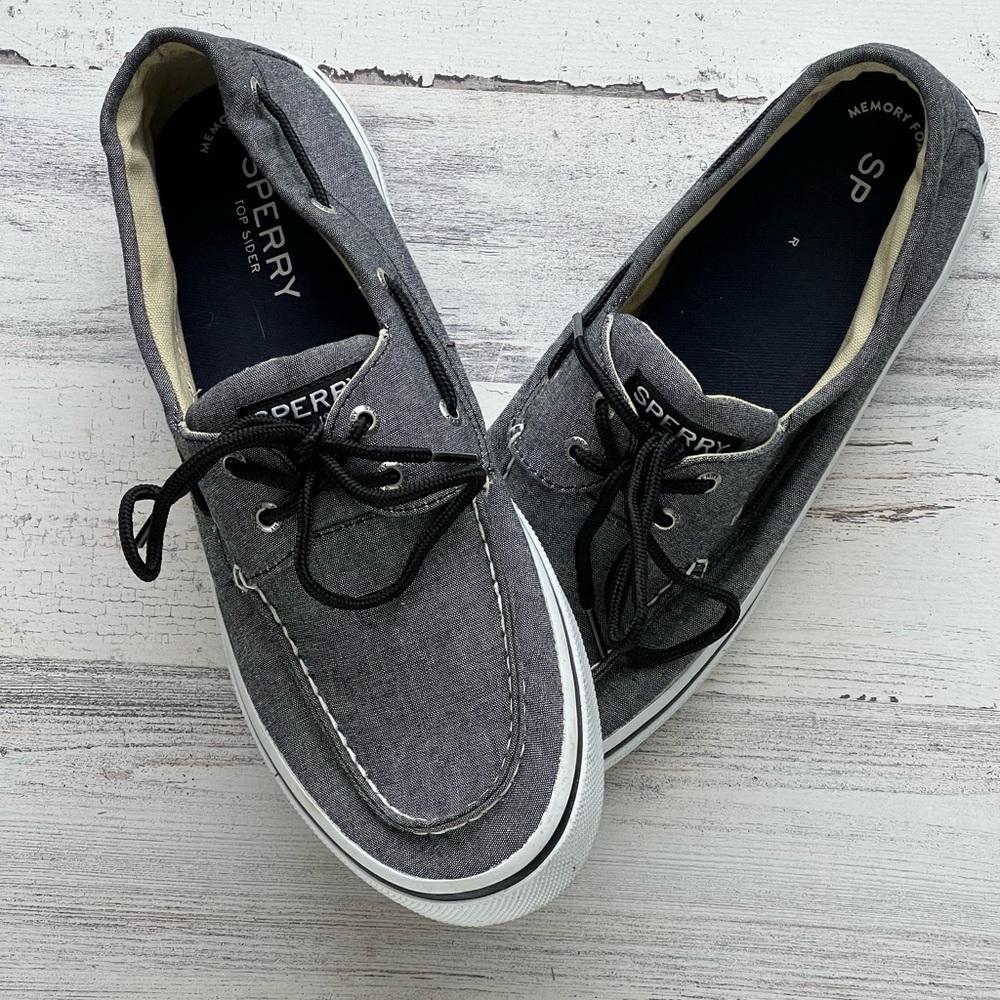 Men’s 12M Heather Gray Sperry Bahama Boat Shoes Nautical Slip on Yacht casual